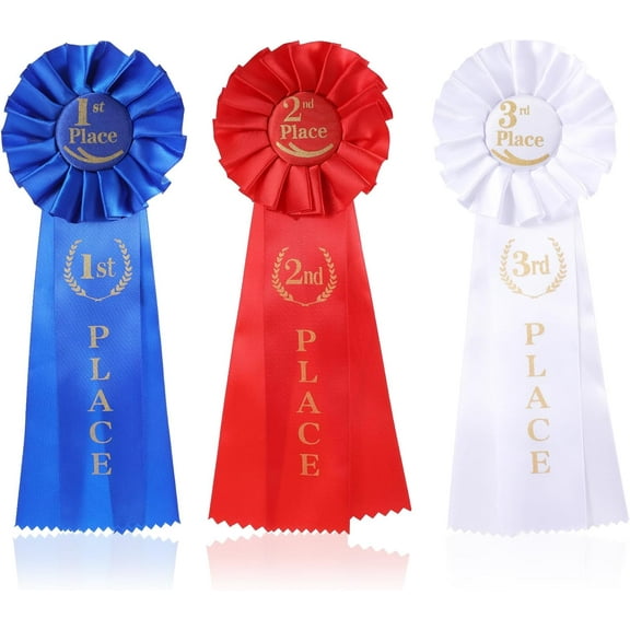 XD4-3Pcs Award Ribbons, Satin Rosette Participation Ribbon Set, Blue Red and White Prize Ribbons 1st 2nd 3rd Place Medals for, Science Fair Talent Show, Classroom Prize*04