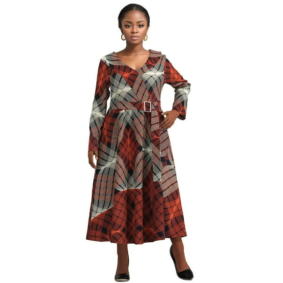 BintaRealWax Africa Dress for Women African Wax Print Dresses Dashiki Plus Size Africa Style Clothing for Women Dress WY10891