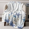 thumbnail image 6 of Blue Coastal Starfish Throw Blankets, Vintage Coral Starfish Pattern Soft Fleece Blanket Decorative for Home Sofa Couch Chair Living Bedroom, 60x80 inches,, 6 of 8