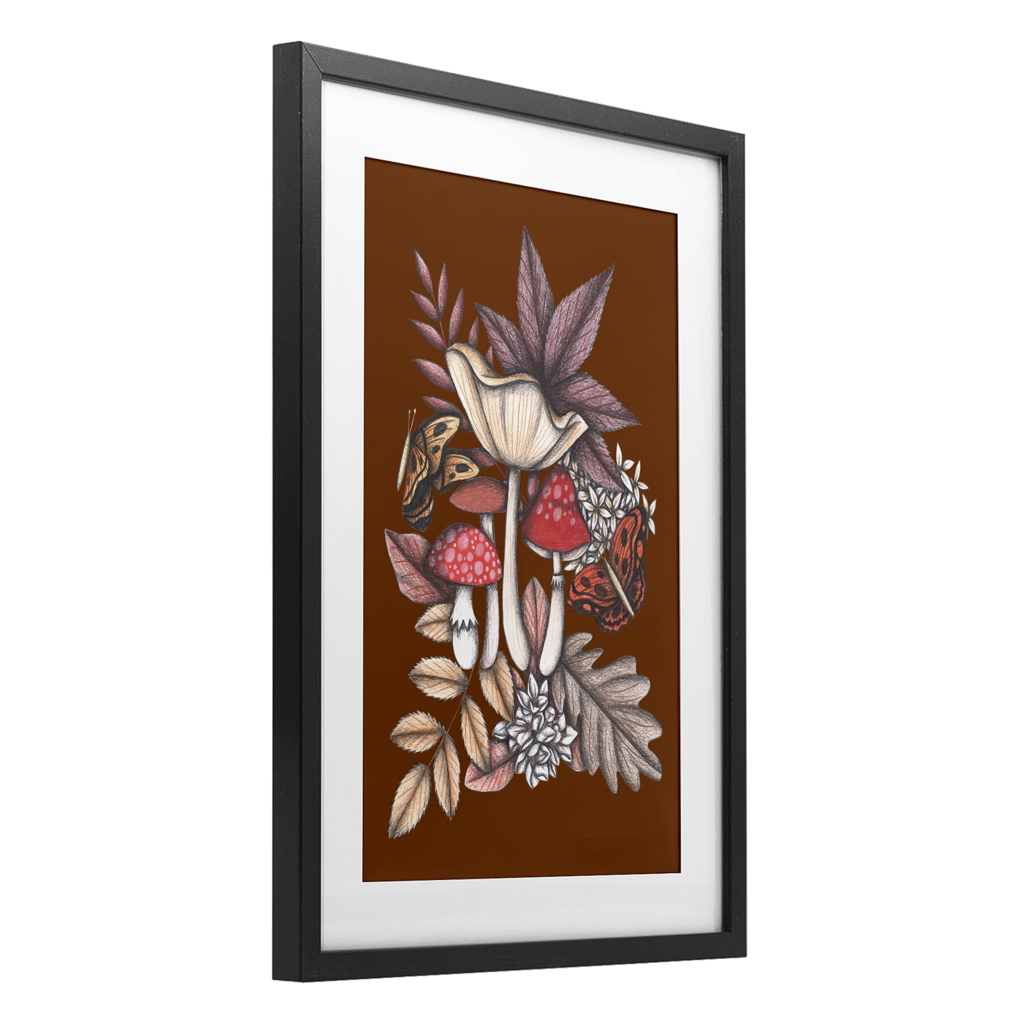 Autumn Mushrooms Magic Black Framed Print Under Glass, design by Cecilia Battaini
