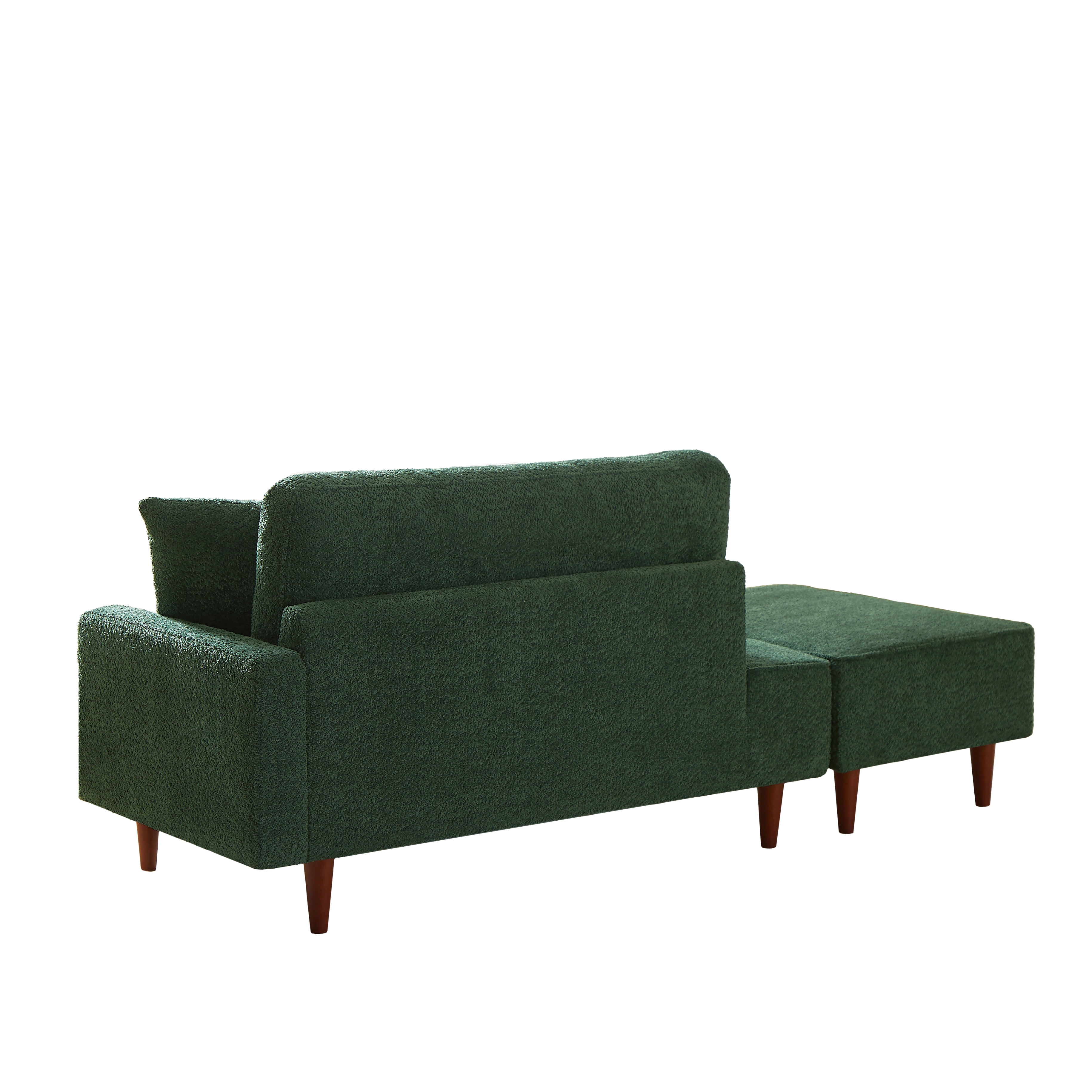 Indoor Chaise Lounge Chair with Ottoman, Boucle Upholstered Chaise Lounge with 2 Throw Pillows Included, Modern Chaise Lounge for Living Room Bedroom Reading Nook, Green