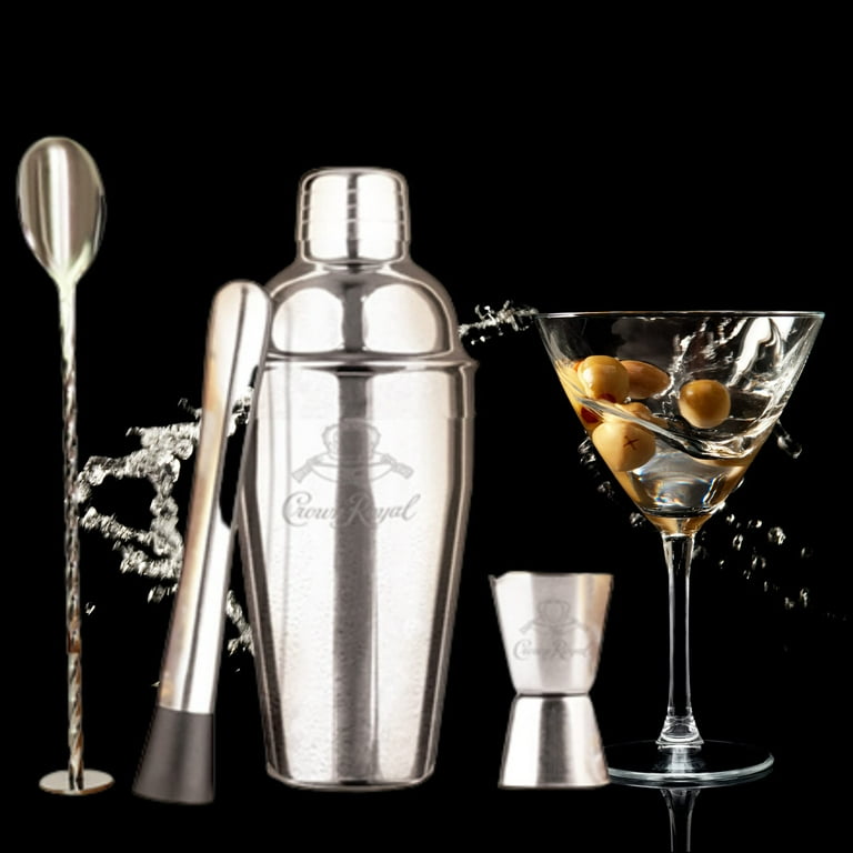 Crown Royal Mixology Bar Set: 4-Piece Stainless Steel Bartender