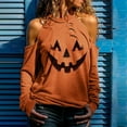 thumbnail image 2 of Fiaer,Cold Shoulder Halloween Tops for Women Trendy Holes Halter Tshirts Casual Loose Long Sleeve Plus Size T-Shrits Orange1 XXL, 2 of 7