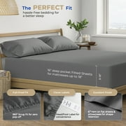 THREAD SPREAD 100% Cotton Queen Bed Sheets - Luxury 400 Thread Count Bed Sheets Queen Size (4 PC, Dark Grey) Silky Soft Cooling Sateen Hotel Sheet Set