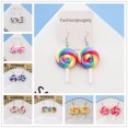 thumbnail image 3 of Pendientes de piruleta de cerámica suave de estilo lindo con personalidad de moda, pendientes divertidos a juego con el color, joyas, patrón de bloques de colores, frutas y elementos, 3 of 5