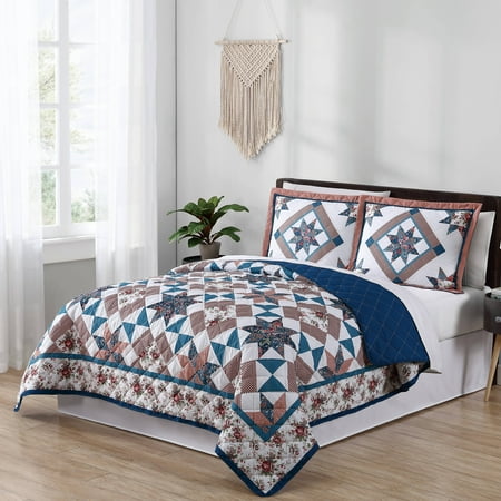 Roses Quilt Pattern - Mainstays Classic Claire's Rose Patterned 3 Piece Quilt Set
