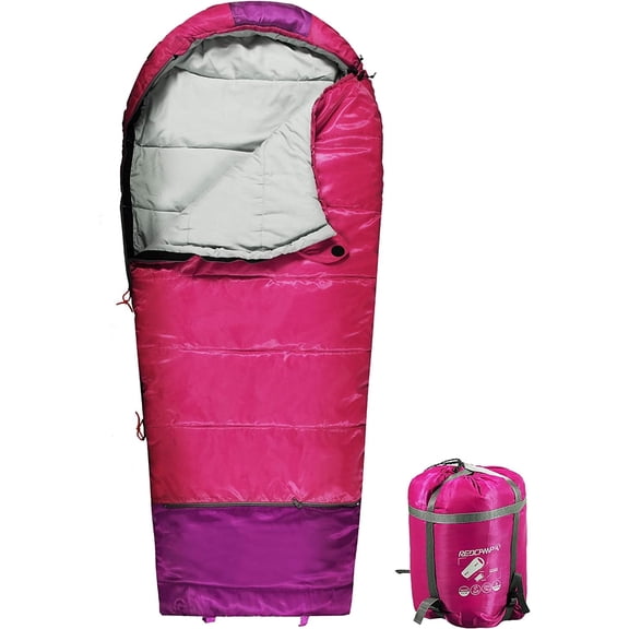 REDCAMP Kids Mummy Sleeping Bag for Camping, 3 Season Cold Weather Sleeping Bag Fit Boys,Girls & Teens,Rose Red