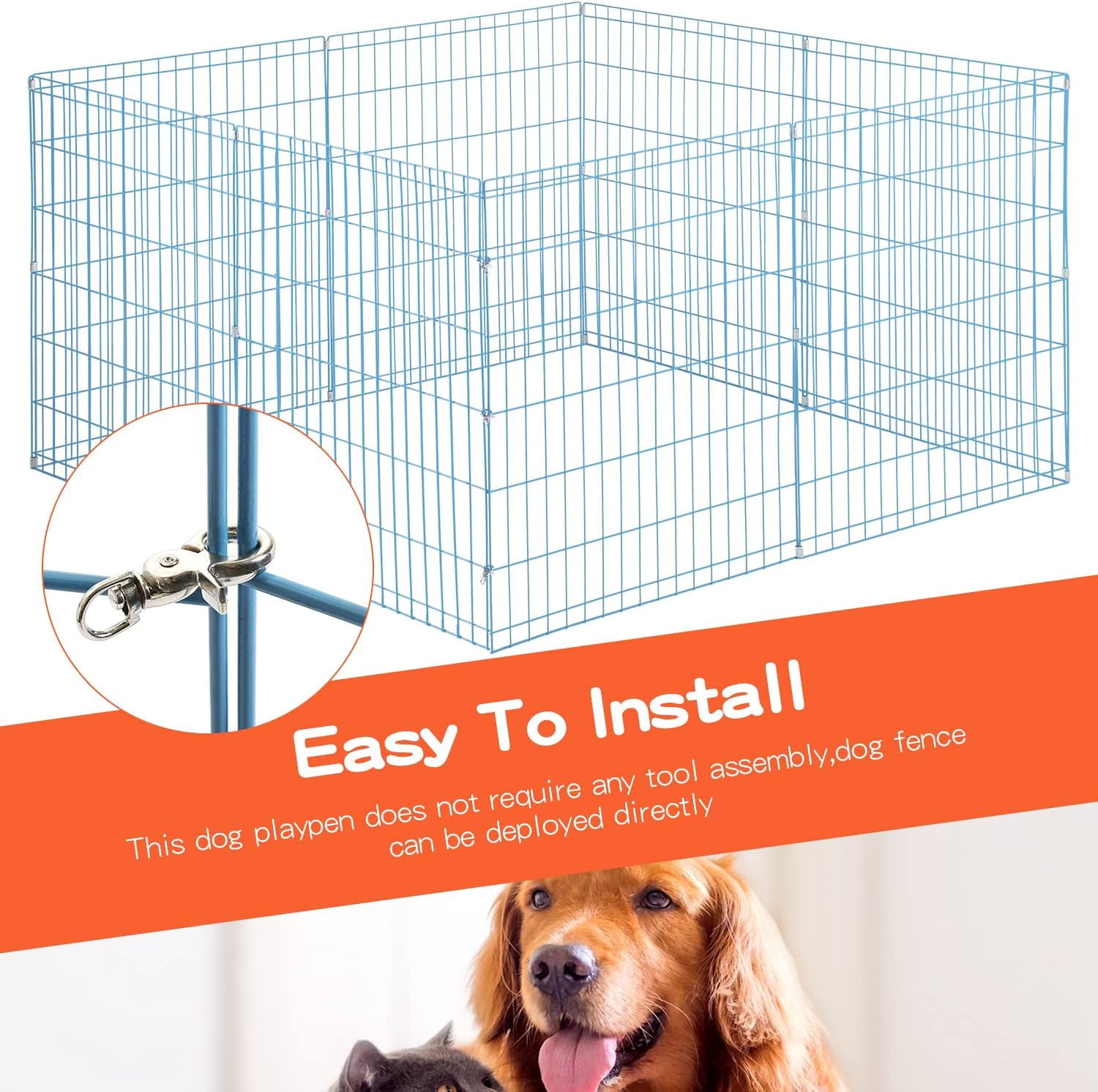 Bestpet blue Dog Playpen Crate Fence Exercise Cage, 8 pan, 36"