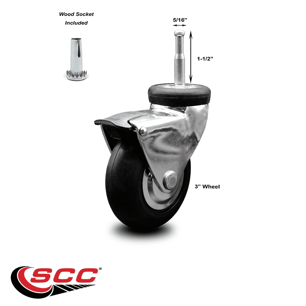 Service Caster Bright Chrome Hooded 3 Inch Swivel Neoprene Rubber