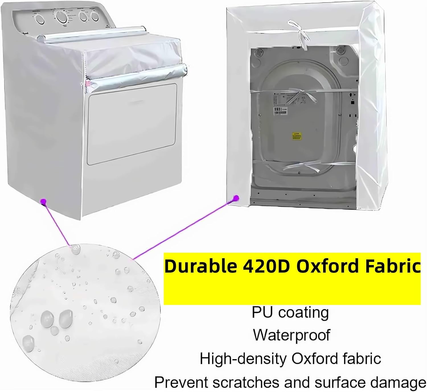 2Pack Washer and Dryer Covers,Top Load Washing Machine Cover Laundry Dryer Protect Cover Dustproof Waterproof Zipper Design for Easy Use Fit for Most Front-loading Machine(W29D28H43in) (Silve)