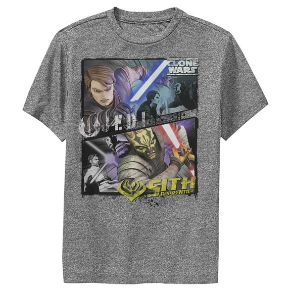 Boy's Star Wars: The Clone Wars Jedi & Sith Panels Performance Graphic Tee Charcoal Heather Large