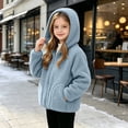thumbnail image 5 of VEKDONE Boys Girls Sherpa Coat Full Zip Warm Fleece Jacket with Pockets Kids Lightweight Hooded Fall Winter Outerwear Light Blue,8-9 Years, 5 of 9