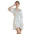 thumbnail image 4 of Previn Women's Chic Bath Robe Kimono Short Sleeve Billowy Elegant Cool Fall Luxury Satin Holiday Nightwear Comfy Bathrobes White X-Large, 4 of 5