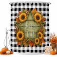thumbnail image 2 of Happy Fall Shower Curtains for Bathroom, Botanical Sunflower Black Checked Thanksgiving Waterproof Fabric Shower Curtain, Decorative Bathroom Curtain for Bathtub, 72"x72", No Hooks Included, 2 of 9