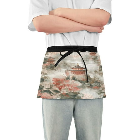 

Yayeee Waist Apron with Pockets for Cooking Waterproof Half Server Aprons Red Mountain Pattern