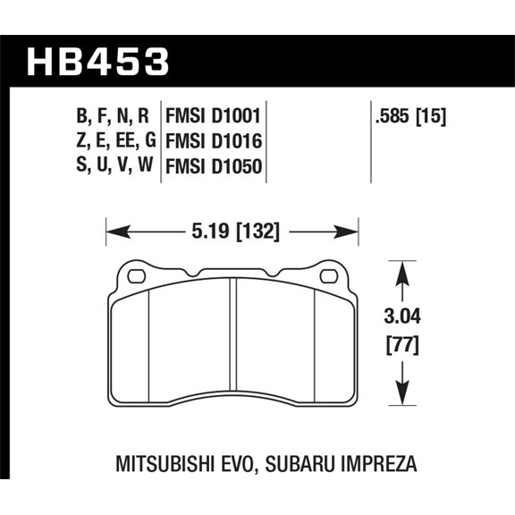 Hawk Street 5.0 Front Brake Pad Brembo 03-06 Evo / 04-14 STI / 09-10 Evo / 09-10 Genesis / 04-08 TL