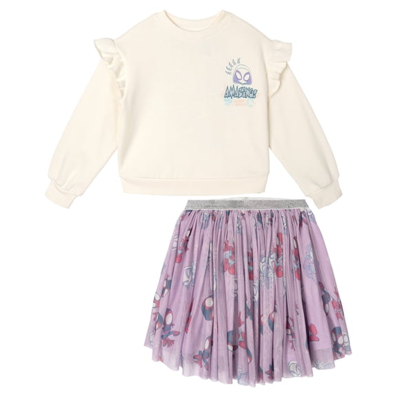 Marvel Spidey and His Amazing Friends Little Girls' Fleece Sweatshirt and Tulle Skirt Set Tusk Ghost Spider
