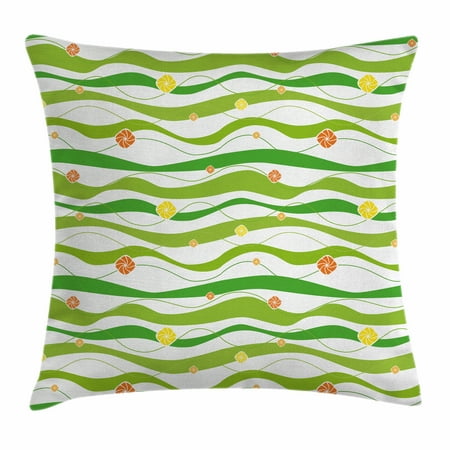 - Geometric Throw Pillow Cushion Cover, Colorful Wavy Horizontal Bands with Abstract Creative Figures Artsy Graphic, Decorative Square Accent Pillow Case, 16 X 16 Inches, Lime Green White, by Ambesonne