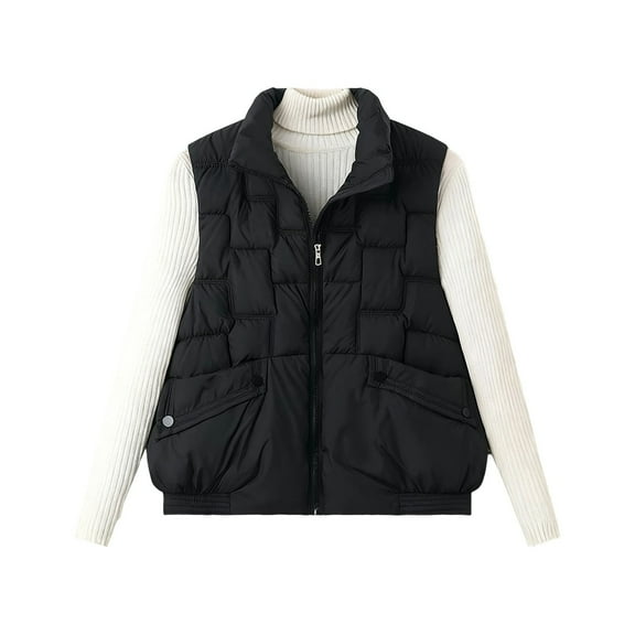 Sexlip Winter Vest Women Loose Warm Puffer Vests Casual Zip Up Quilted Jackets Lightweight Fall Sleeveless Outerwear Black XXL