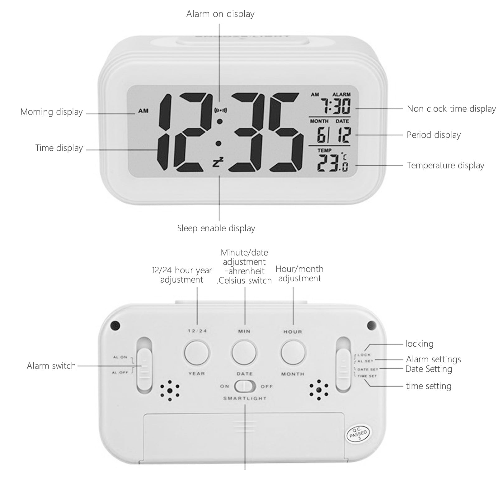 3 Set of Digital Alarm Clock With Background Lighting LCD Display Temperature Monitor Snooze Alarm With Smart Clock Calendar