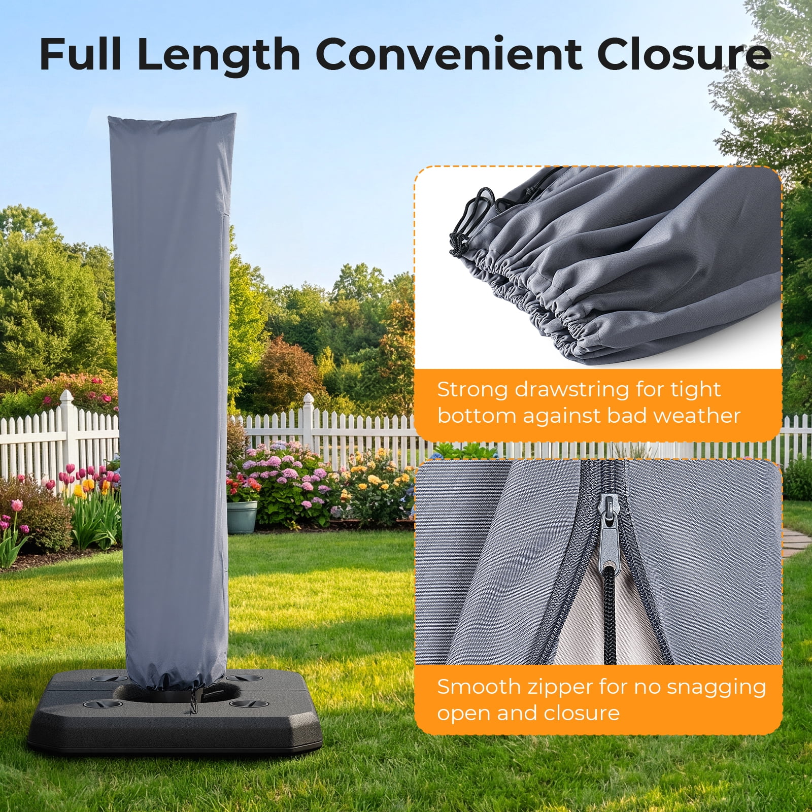 Dovov Patio Umbrella Cover for Outdoor Umbrellas 9ft to 11ft, Waterproof Umbrella Cover Parasol Outdoor Umbrella Cover with Telescopic Support Rod and Zipper