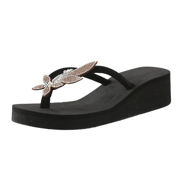 DAFEI Ladies Slippers Summer Fashion Wedge Heel Butterfly Decoration Lightweight Beach Comfortable Sandals