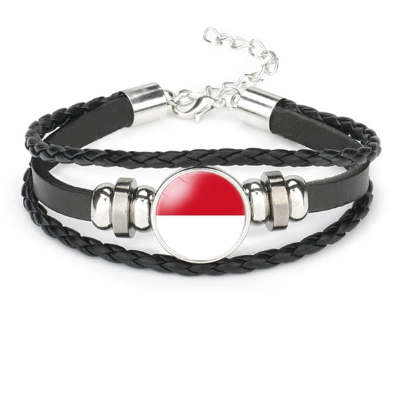 Uijokdef Bracelet for Women Men Black Leather Bracelet ,European Flags