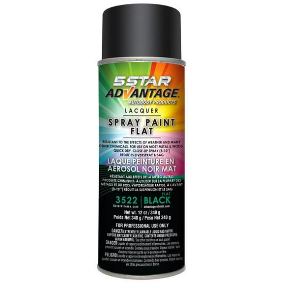 5 Star Advantage 5SA-3522 12 oz Lacquer Spray Paint - Aerosol, Flat Black