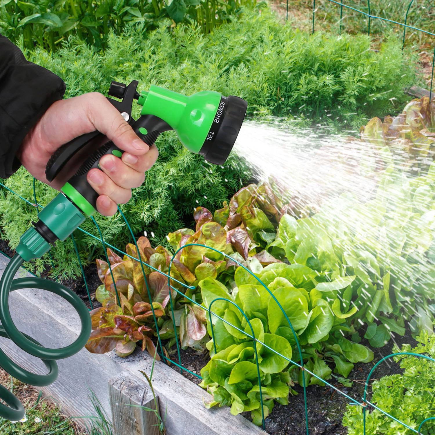 EVA Recoil Garden Hose with 3/4” & 1/2” Adapters and 7 Spray Modes for Garden, Patio, and Yard