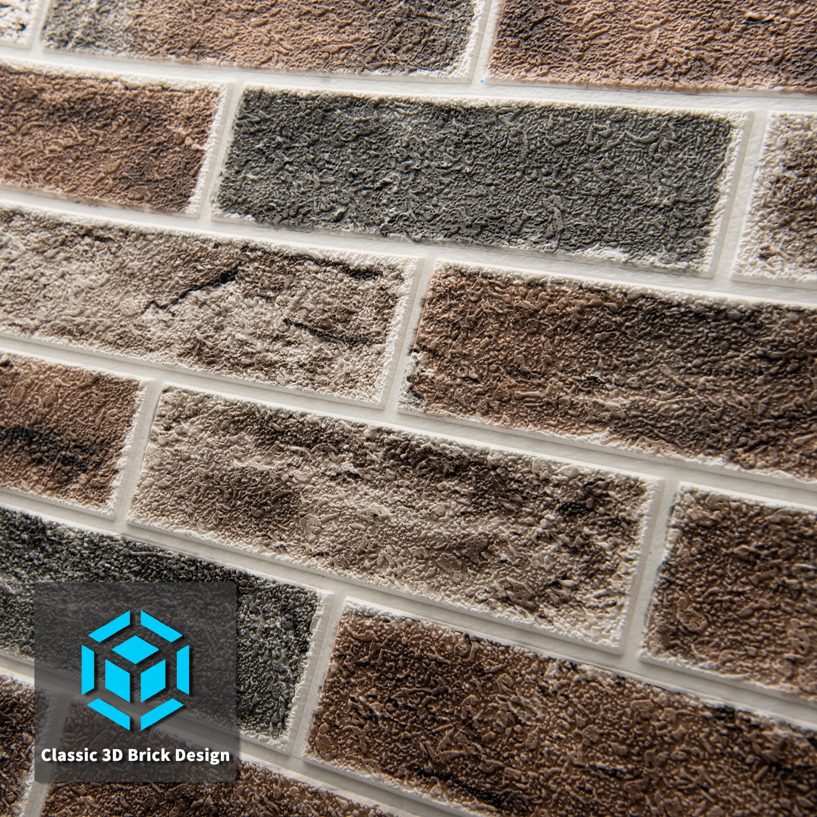 Art3d 20-pack 105 Sq.ft Faux Brick 3D Wall Panels Peel and Stick in Gray Brown, Self Adhesive Waterproof Foam Wallpaper