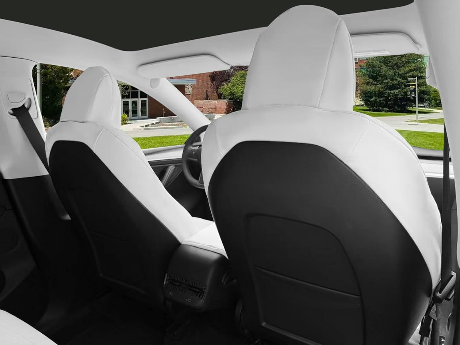 Motoptes Custom Fit Car Seat Covers for Tesla Model Y Juniper 2025 2026, Full Set Nappa Leather Seat Cover, (White)