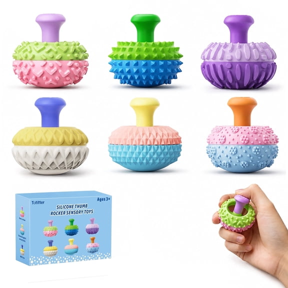 Silicone Thumb Rocker Fidget Toy for Kids and Adults 6 pack with Calming Colors and Varied Textures Quiet Desk Toy for Office and Home
