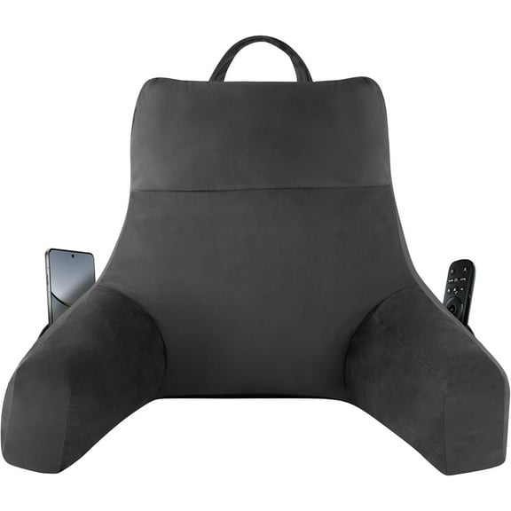 Back Pillow for Bed Sitting up, Reading Pillow for Sitting in Bed Adult, Back Support Pillow, Memory Foam Sit up Lounge Backrest Pillow with Arms for TV, Couch, Chair, Dorm, 18 Inch, Beige