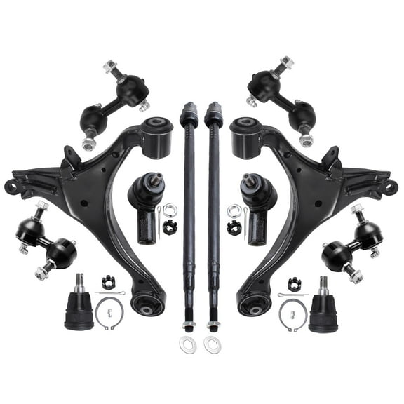 Detroit Axle - 12PC Front Lower Control Arms with Ball Joints, Sway Bars, Inner and Outer Tie Rods for 2001 2002 2003 2004 2005 / Honda Civic