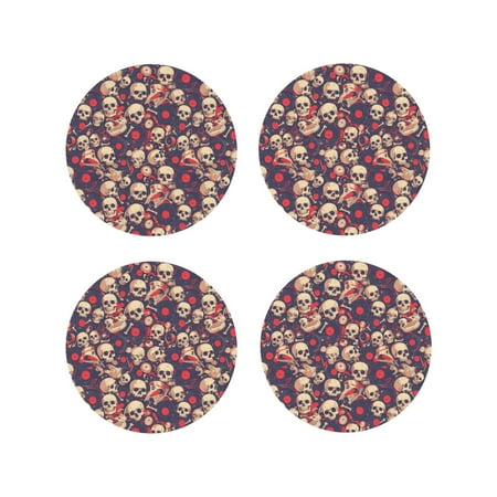 

Fuzoiu Skull rock music record Print Leather Coasters Set Drink Coasters Set of 4 for Tabletop Protection Durable PVC Coasters Home Décor and Housewarming Gift-Round Shape