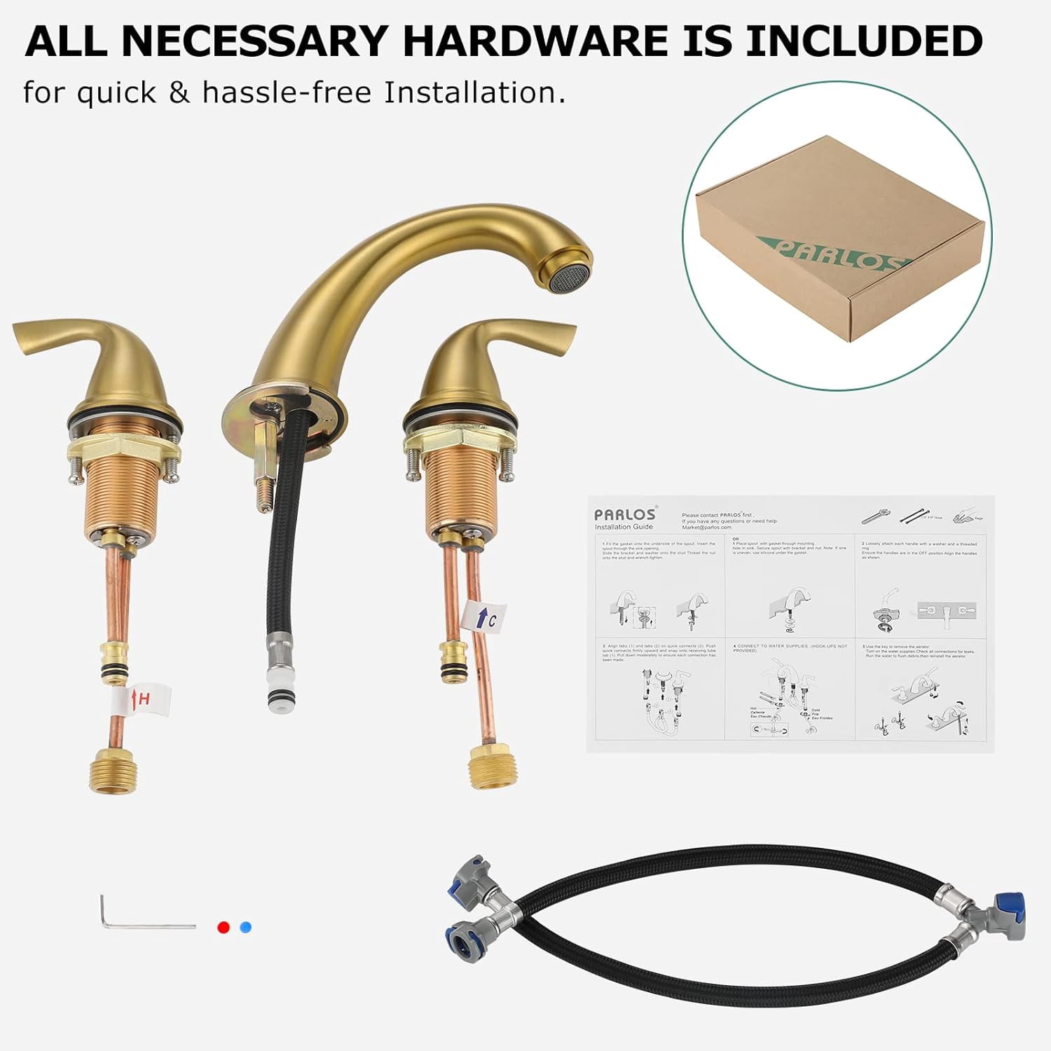 PARLOS 2-Handle Widespread Bathroom Sink Faucet, Brushed Gold