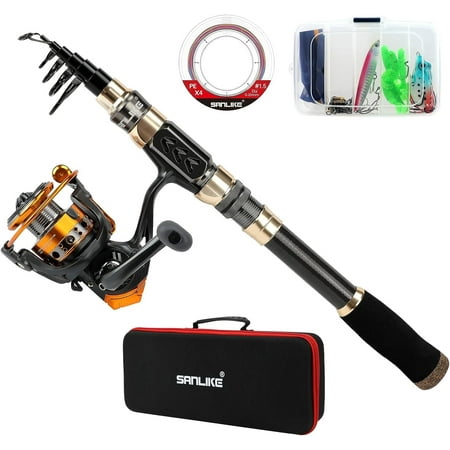 SAN LIKE Fishing Pole and Reel Combos  Carbon Fiber Telescopic Fishing Rod Combo Quick Set Spinning Reel with Lures Accessories Fishing Gear and Carrier Bag for Saltwater Freshwater 82.67in