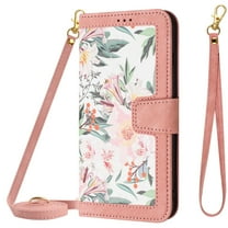 Allytech for Google Pixel 7 Pro Wallet Case, Premium PU Leather Cards Slots Shoulder Strap Hand Wrist Fashion Floral Pattern Wallet Phone Case for Google Pixel 7 Pro - Pink