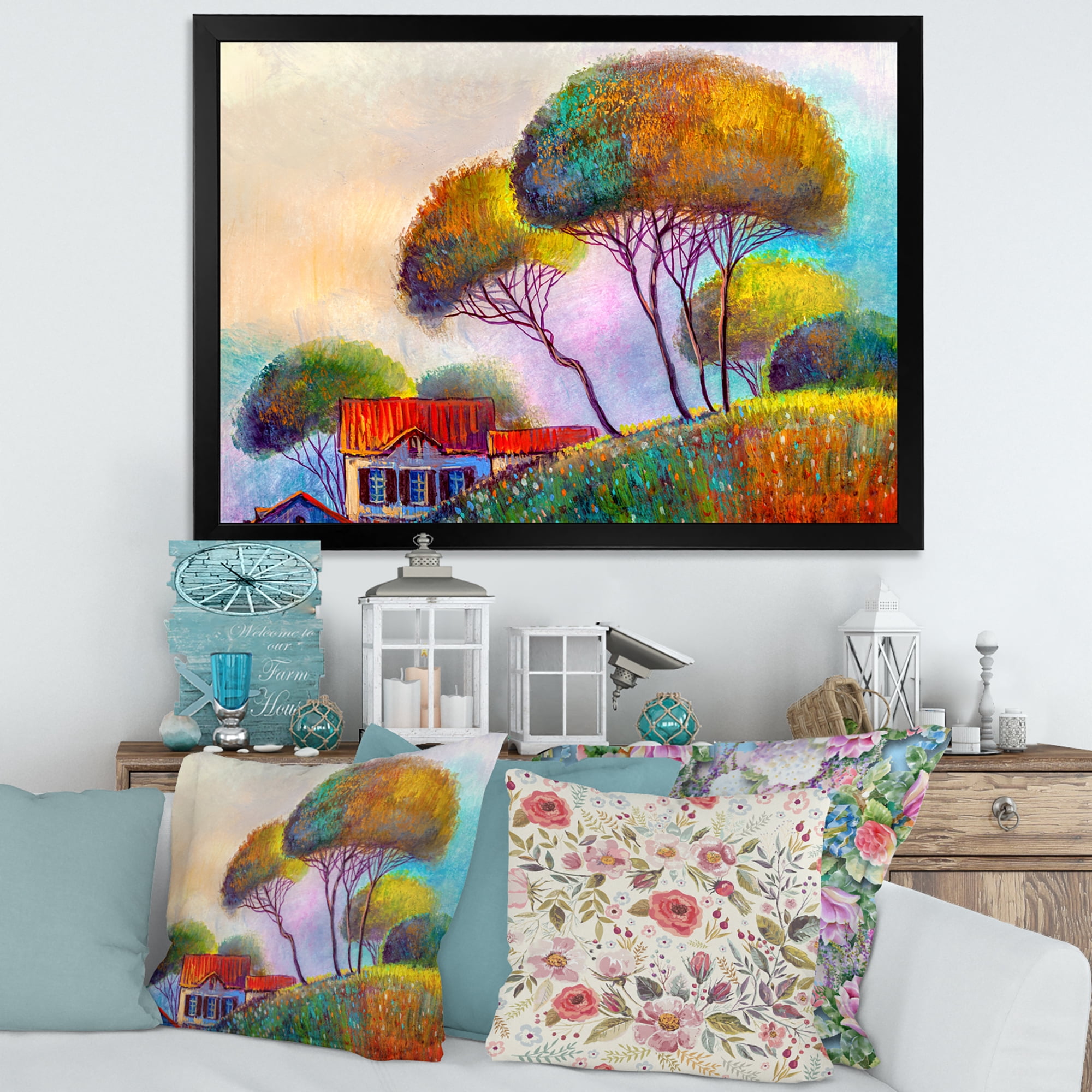 Designart 'Beautiful Village House On A Hot Summer Day' Modern Framed Art Print
