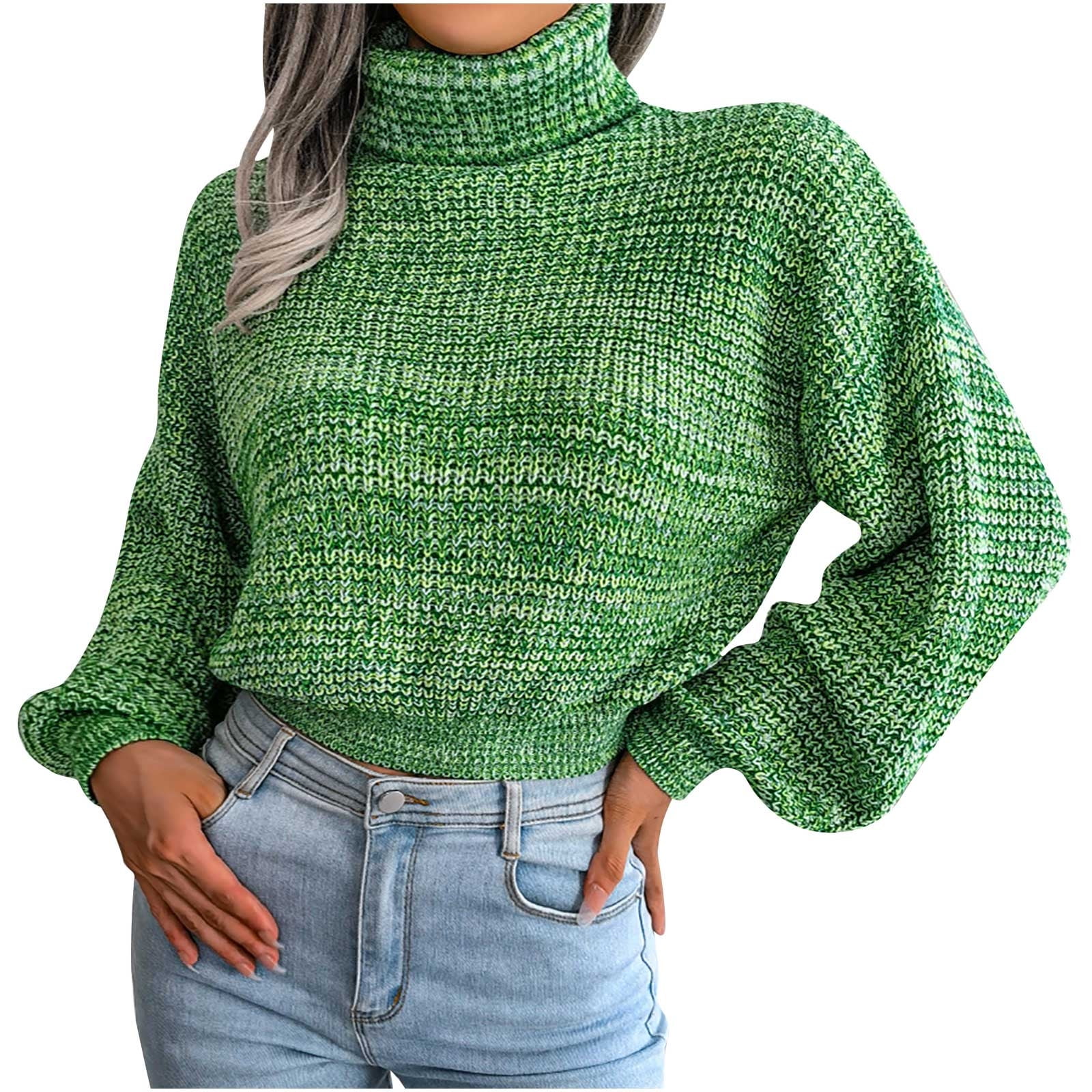 Hfyihgf Women's Pullover Sweater Drop Shoulder Plain Knitted Cropped  Sweaters Pullover Solid Long Lantern Sleeve Soft Crop Tops(Green,S) -  Walmart.com