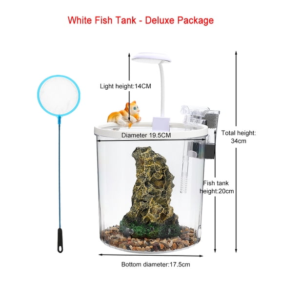Small Round Fish Tank with Oxygenated Flowing Water Eco-Cycle Goldfish Bowl for Office And Home Desktop Living Room Aquarium