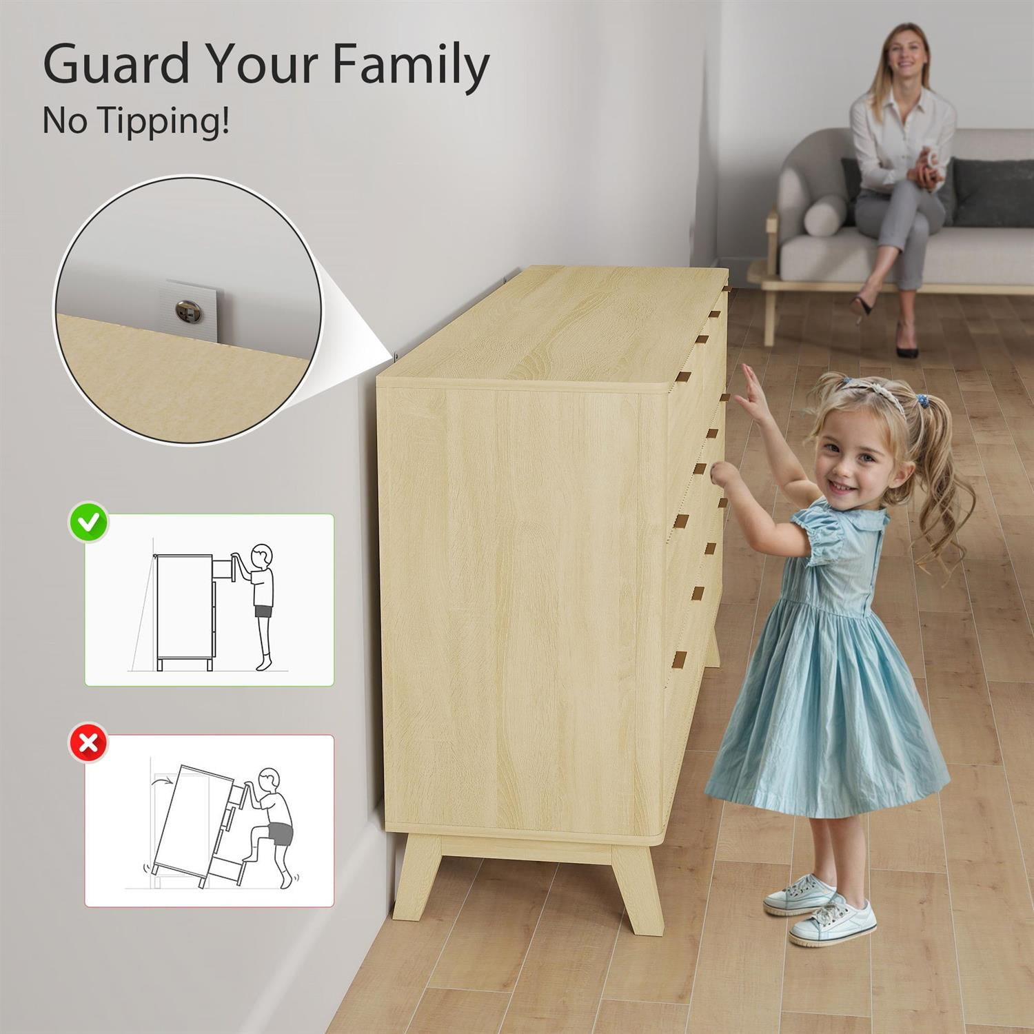 Demi Bonn 6 Drawer Dresser for Bedrooms with Wood Legs and Gold Pulls, Storage Fluted Chest, Beige