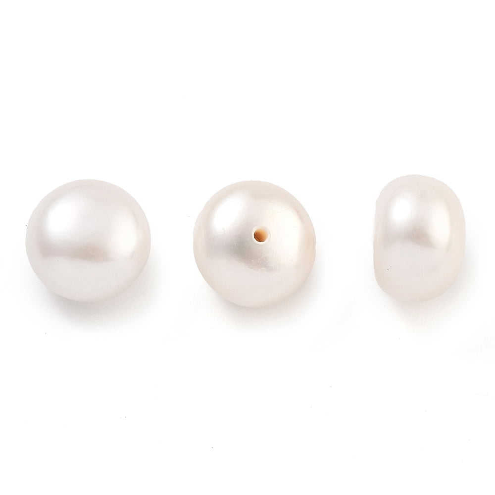 Grade 6A Natural Cultured Freshwater Pearl Beads Half Drilled Half Round Beads White 10~10.5x7mm Hole: 1mm