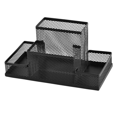 Metal Mesh 4 Compartments Desk Supplies Pen Storage Box Holder Organizer