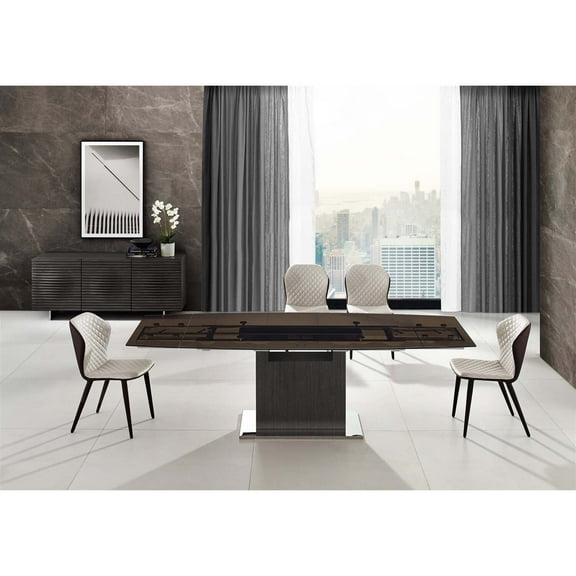 Casabianca Olivia Manual Dining Table with Gray Oak Base and Smoked Top
