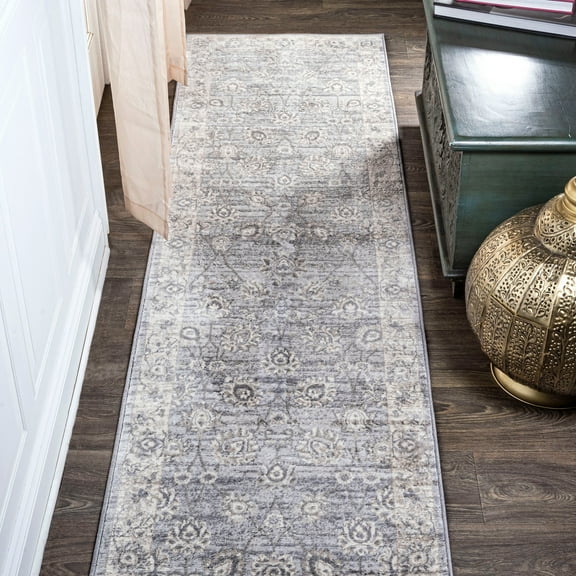 JONATHAN Y MODERN PERSIAN Vintage Moroccan Traditional Runner Rug, 2 x 8, Light Gray