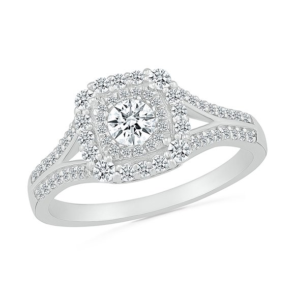 DGOLD 10kt White Gold Round White Diamond Elegant Engagement Ring for Women (5/8 cttw)