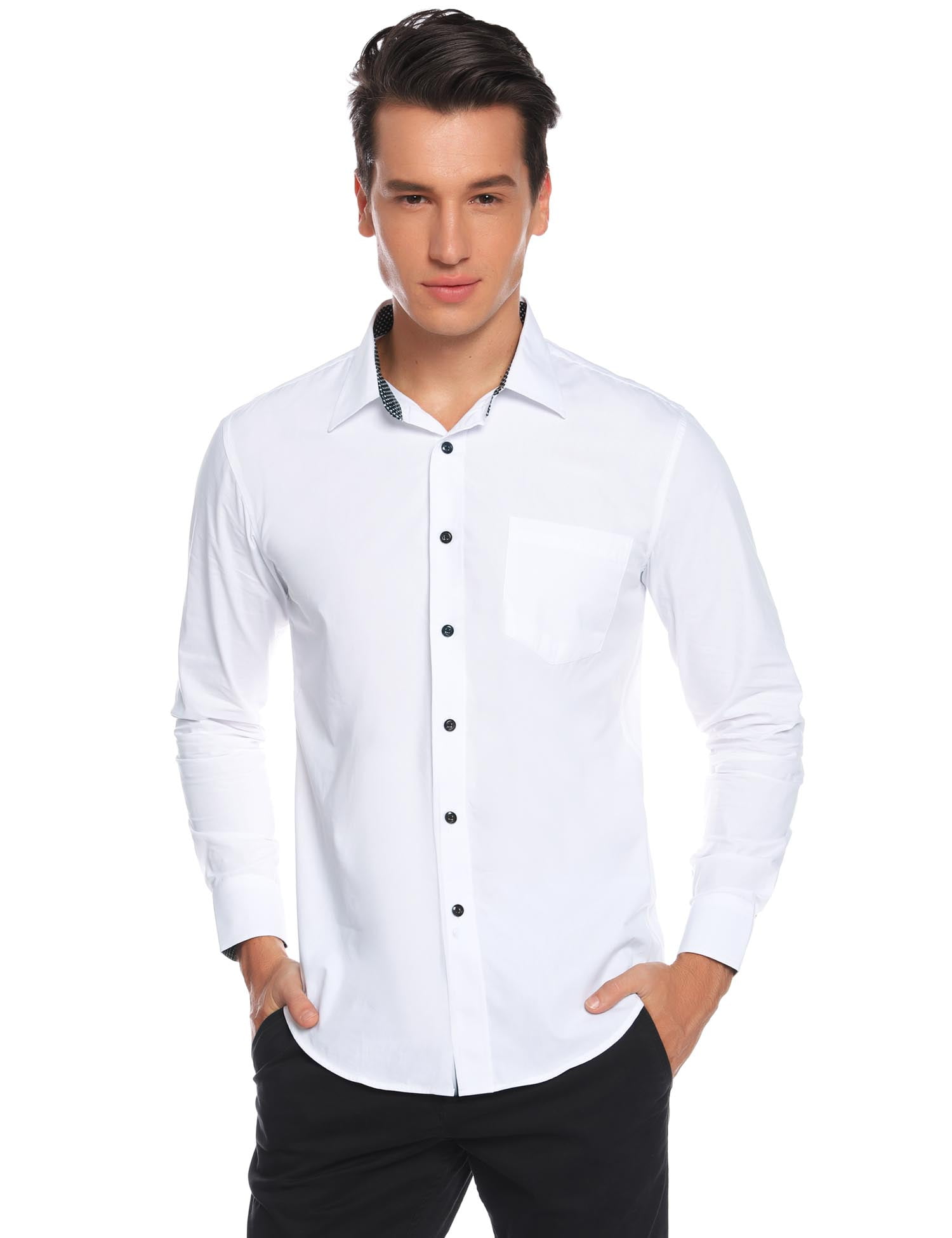 Uniexcosm Mens Dress Shirts Fitted Long Sleeve Regular Fit Shirt, White