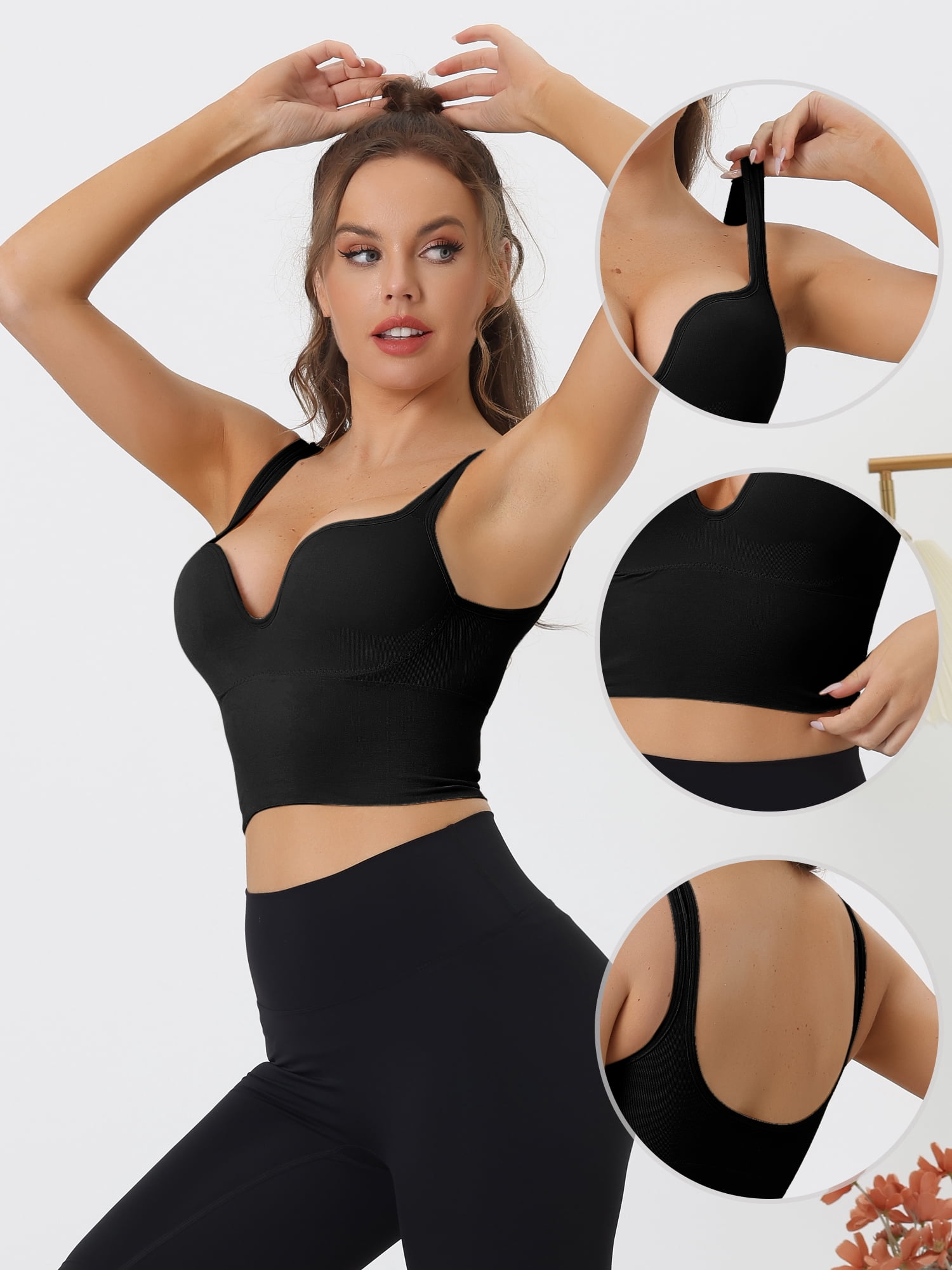 Unique Bargains Women's Sports Bra Wireless Medium Support Camisole Crop Top XL Black