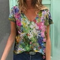 thumbnail image 1 of Hauts d'Été Grande Taille Femmes Décontracté Femmes Été Blouse Imprimée T-Shirts Décontractés Col en V Manches Courtes T-Shirts Hauts Col en V T-Shirt Femmes en Liquidation, 1 of 5